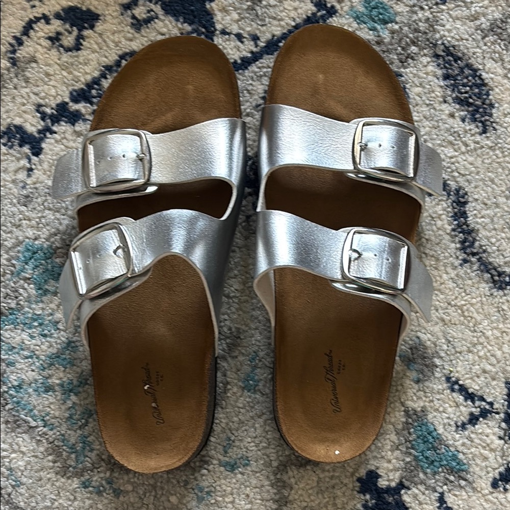 Metallic Silver Buckle Sandals